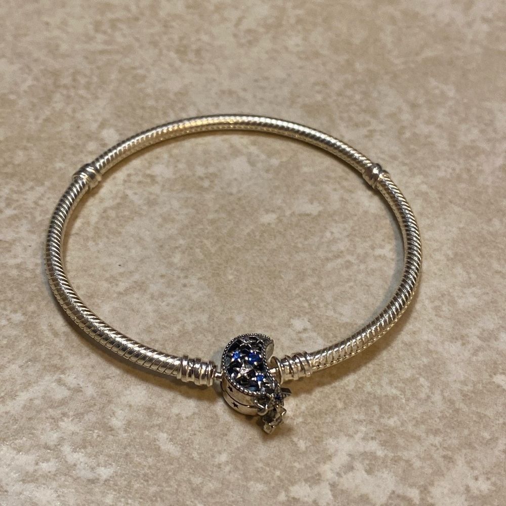 Pandora Moments Sparkling Moon Clasp Snake Chain Bracelet 7.5 in